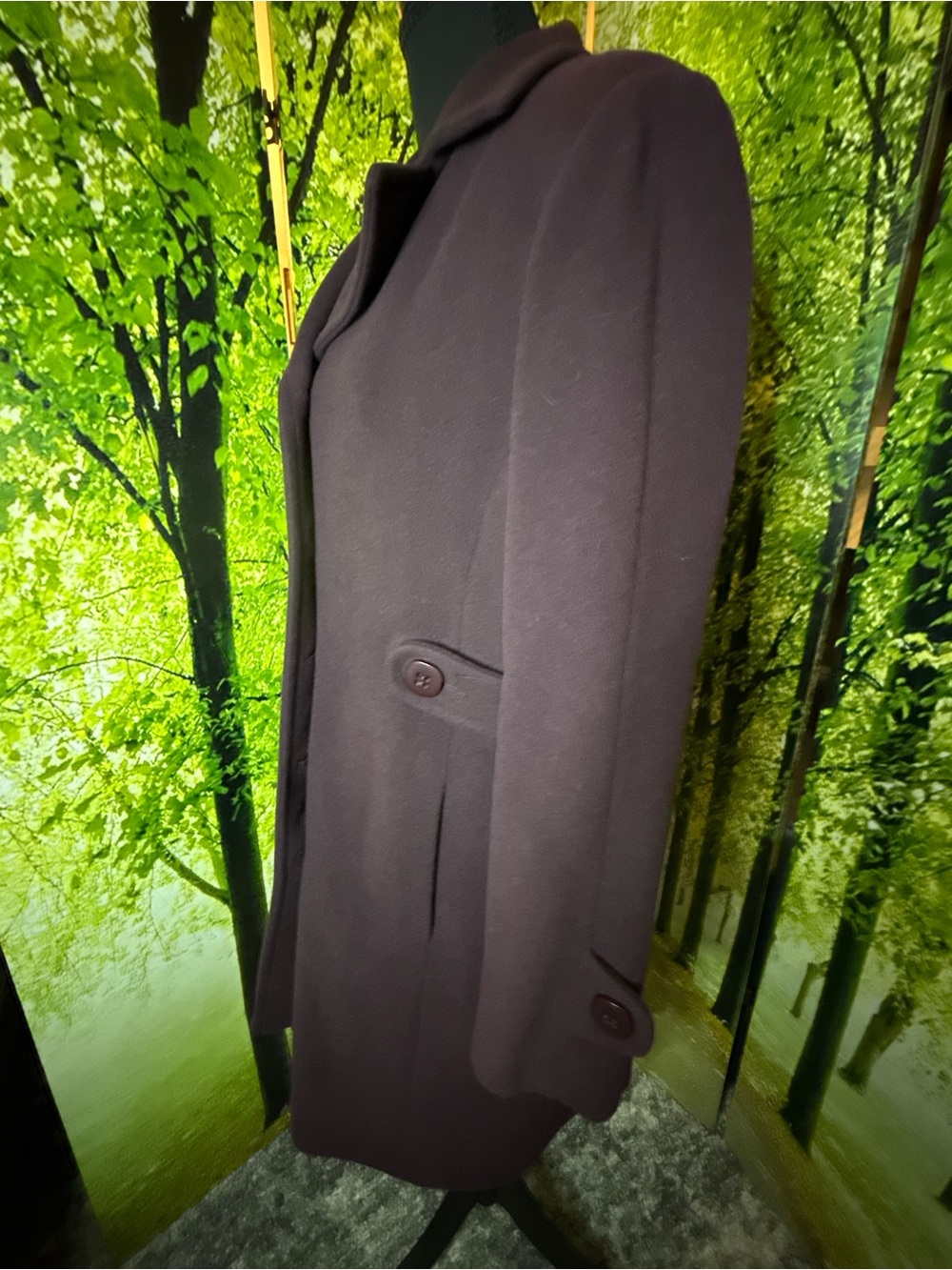 Womens Plum Wool-Blend Single-Breasted Pea Coat - Picture 6 of 9